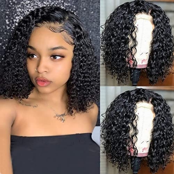 Curly Bob Wig Brazilian Virgin Human Hair 13x6 HD Transparent Lace Front Wig